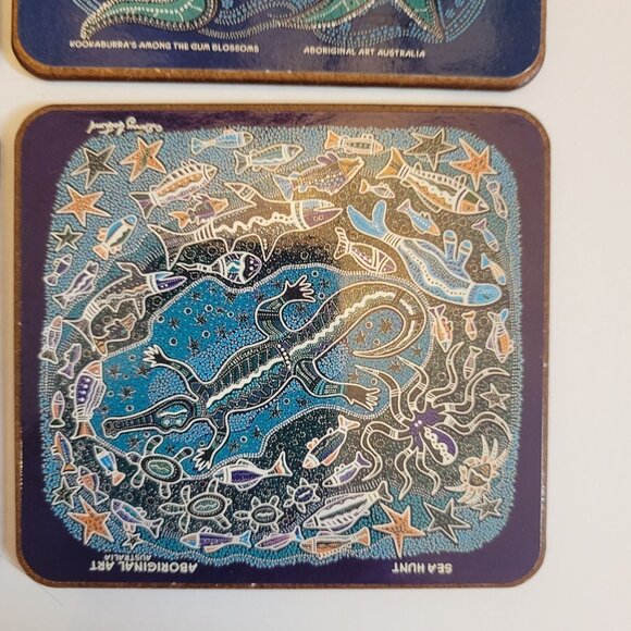 Set Of 6 Aboriginal Art Coasters With Cork Backing By Danny Eastwood - Picture 11 of 12